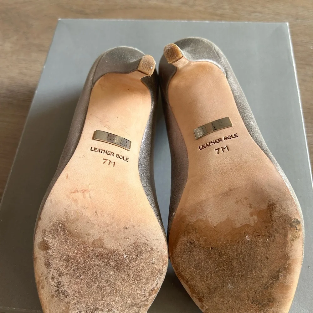 Badgley Mischka Silver Embellished Peep Toe Heels - Picture 8 of 11